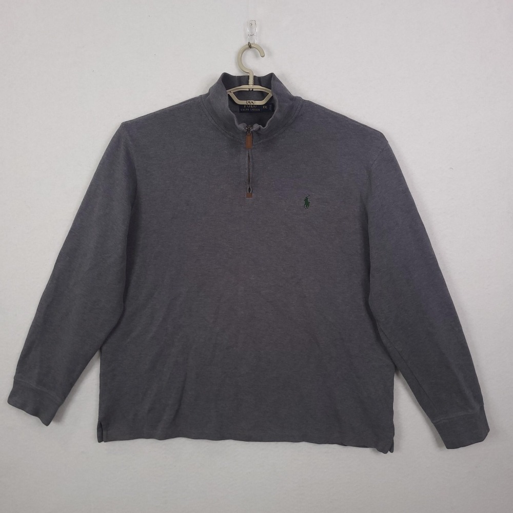 Polo Ralph Lauren‎ Sweater Mens 2XL Gray 1/4 Zip Mock Neck Cotton Pullover